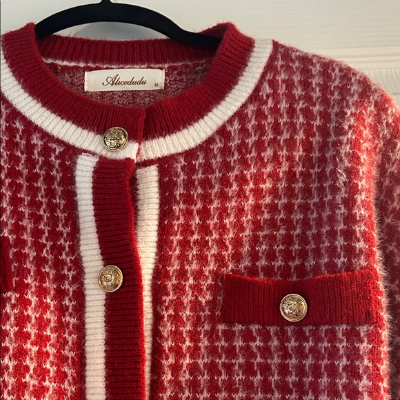Red and White Women's Sweater - Picture 3 of 8